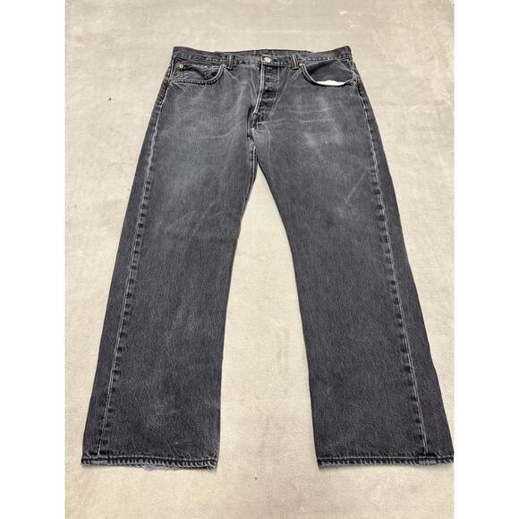 Levis 501 Jeans Mens 38x29 Black Faded Denim Straight Leg Button Fly Red Tab - Picture 1 of 10